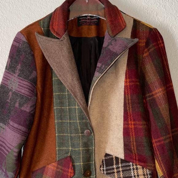 Sacred Threads Wool Blazer Patchwork Plaid Womens Size Small / Medium - Picture 5 of 8